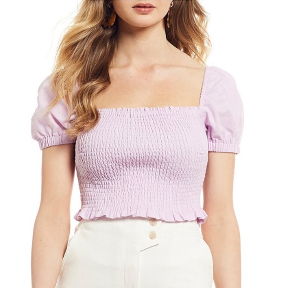 Astr Tops - ASTR the LABEL MASON PUFF SLEEVE SMOCKED CROP TOP